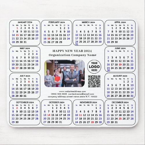 2024 Calendar Business Photo Logo QR Minimalist Mouse Pad
