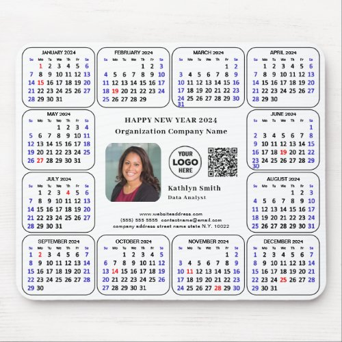 2024 Calendar Business Photo Logo QR Minimalist Mouse Pad