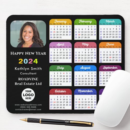 2024 Calendar Business Photo Modern Black Colorful Mouse Pad