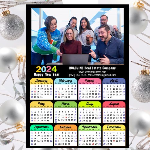 2024 Calendar Business Photo Modern Black Magnetic