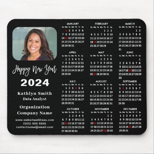 2024 Calendar Business Photo Modern Black Simple Mouse Pad