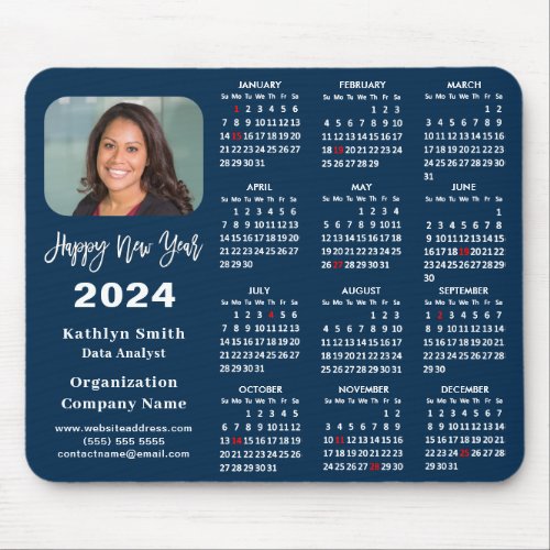 2024 Calendar Business Photo Modern Blue Simple Mouse Pad