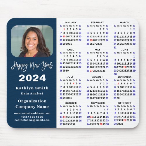 2024 Calendar Business Photo Modern Blue Simple Mouse Pad