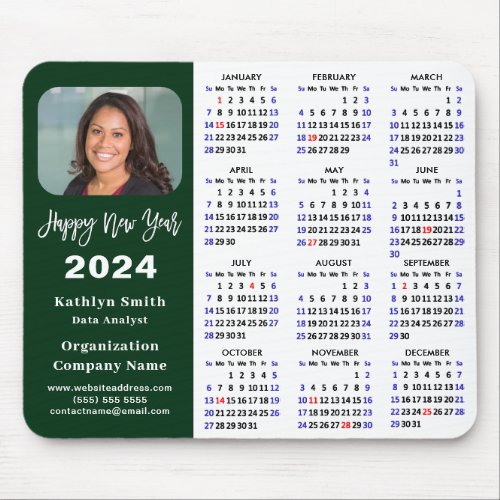 2024 Calendar Business Photo Modern Green Simple Mouse Pad
