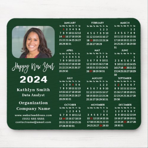 2024 Calendar Business Photo Modern Green Simple Mouse Pad