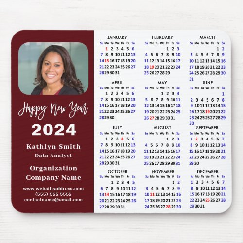 2024 Calendar Business Photo Modern Red Simple Mouse Pad