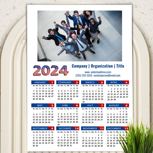 2024 Calendar Business Photo US Patriotic Blue Red