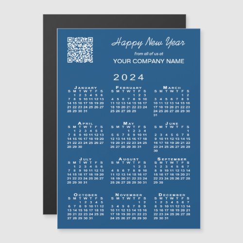 2024 Calendar Business QR Code Blue Holiday Magnet