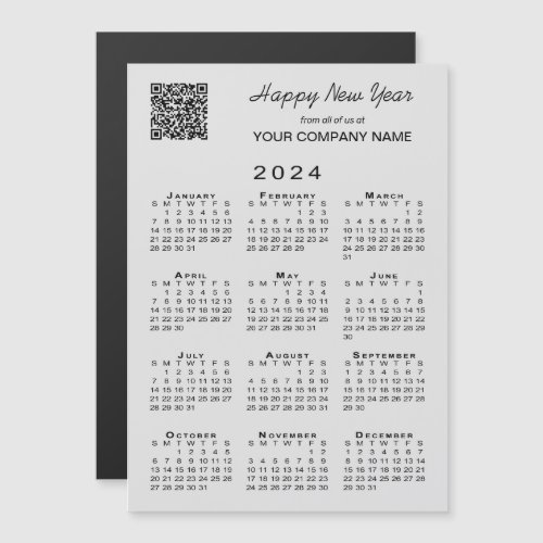2024 Calendar Business QR Code Gray Holiday Magnet