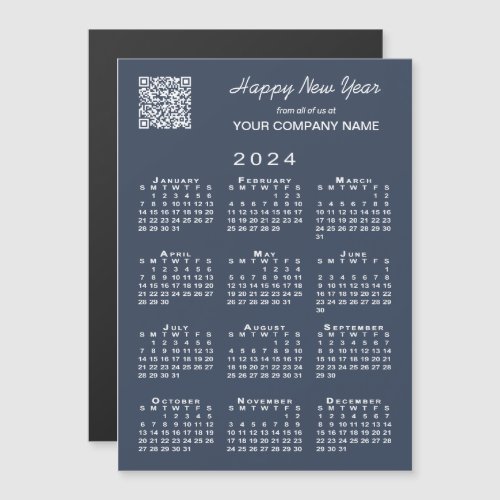 2024 Calendar Business QR Code Navy Holiday Magnet