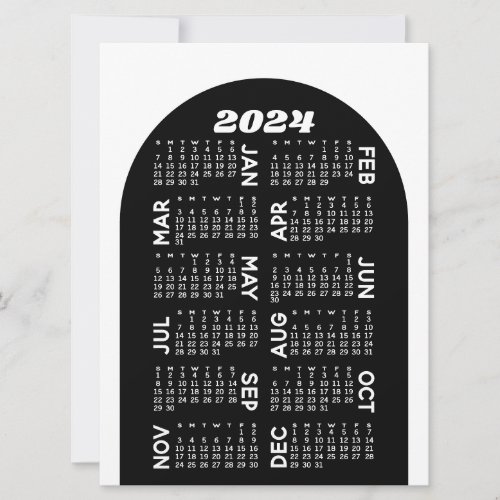 2024 Calendar _ can download mod arch retro black Holiday Card