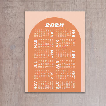 2024 Calendar - can download mod arch retro orange Holiday Card