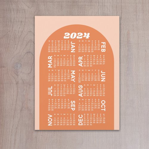 2024 Calendar _ can download mod arch retro orange Holiday Card