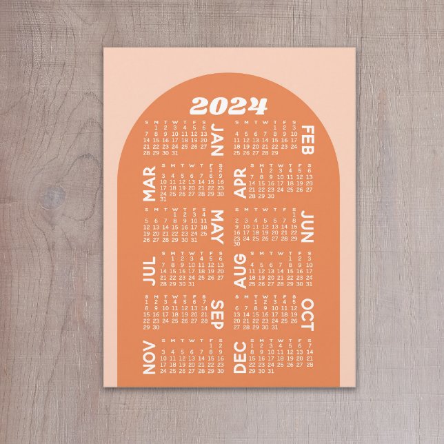 2024 Calendar - can download mod arch retro orange Holiday Card