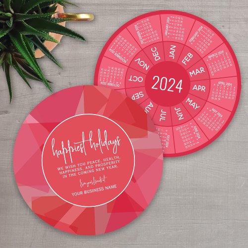 2024 Calendar Circle Mod Abstract red pink Happy Holiday Card