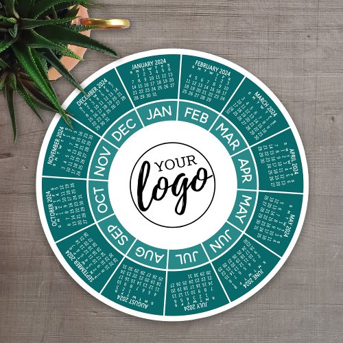 2024 Calendar Circle Teal White Business Logo Holiday Card