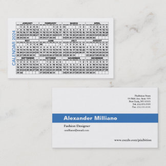 2024 Calendar Classic Business Card Blue Stripe