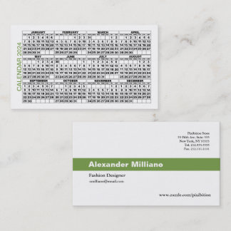 2024 Calendar Classic Business Card Green Stripe