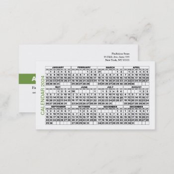2024 Calendar Classic Business Card Green Stripe by pixibition at Zazzle