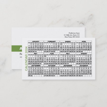 2024 Calendar Classic Business Card Green Stripe