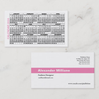 2024 Calendar Classic Business Card Pink Stripe