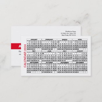 2024 Calendar Classic Business Card Red Stripe by pixibition at Zazzle
