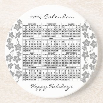 2024 Calendar Coaster Flowers White by pixibition at Zazzle