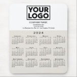 2024 Calendar Company Logo and Text Beige White Mouse Pad<br><div class="desc">Modern professional calendar mouse pad features your logo, company name, and business contact information in black text on white over a modern black 2024 calendar on a neutral beige background. Add your logo, company name, and custom text (website, phone number, address, or slogan) in the sidebar. Your logo can be...</div>