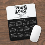 2024 Calendar Company Logo and Text Black White Mouse Pad<br><div class="desc">Modern professional calendar mouse pad features your logo, company name, and business contact information in black text on white over a modern white 2024 calendar on a black background. Add your logo, company name, and custom text (website, phone number, address, or slogan) in the sidebar. Your logo can be any...</div>