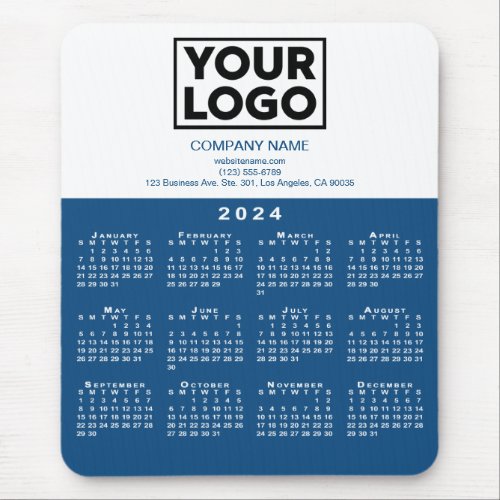 2024 Calendar Company Logo and Text Blue White Mouse Pad
