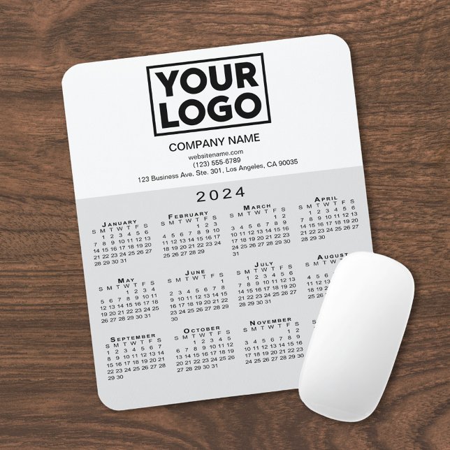 2024 Calendar Company Logo and Text Grey White Mouse Pad (In Situ)