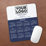 2024 Calendar Company Logo and Text Navy White Mouse Pad<br><div class="desc">Modern professional calendar mouse pad features your logo, company name, and business contact information in navy blue text on white over a modern white 2024 calendar on a navy background. Add your logo, company name, and custom text (website, phone number, address, or slogan) in the sidebar. Your logo can be...</div>