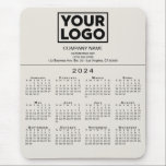 2024 Calendar Company Logo and Text on Beige Mouse Pad<br><div class="desc">Simple professional calendar mouse pad features your logo, company name, and business contact information over a modern black 2024 calendar on a neutral beige background. Add your logo, company name, and custom text (website, phone number, address, or slogan) in the sidebar. Your logo can be any shape or color. Perfect...</div>
