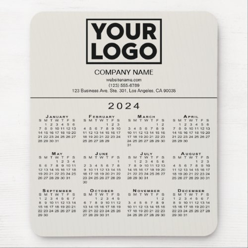 2024 Calendar Company Logo and Text on Beige Mouse Pad