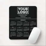 2024 Calendar Company Logo and Text on Black Mouse Pad<br><div class="desc">Simple professional calendar mouse pad features your logo, company name, and business contact information in white text over a modern white 2024 calendar on a black background. Add your logo, company name, and custom text (website, phone number, address, or slogan) in the sidebar. Your logo can be any shape. White...</div>