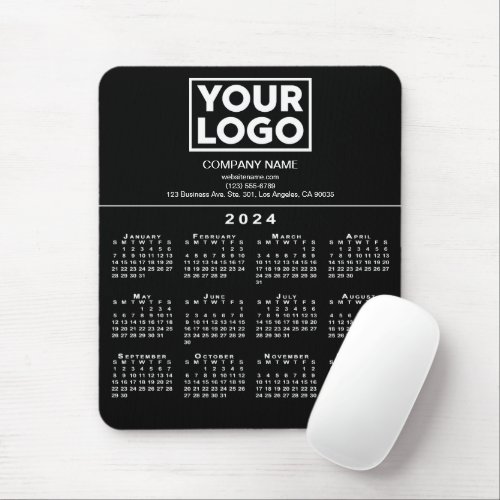 2024 Calendar Company Logo and Text on Black Mouse Pad
