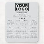 2024 Calendar Company Logo and Text on Grey Mouse Pad<br><div class="desc">Simple professional calendar mouse pad features your logo, company name, and business contact information over a modern black 2024 calendar on a neutral grey background. Add your logo, company name, and custom text (website, phone number, address, or slogan) in the sidebar. Your logo can be any shape or color. Perfect...</div>