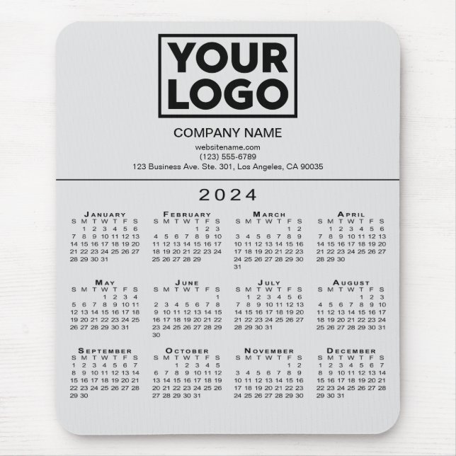 2024 Calendar Company Logo and Text on Grey Mouse Pad (Front)