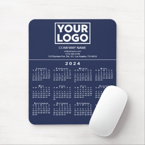 2024 Calendar Company Logo and Text on Navy Blue Mouse Pad