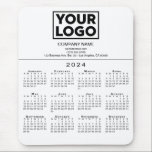 2024 Calendar Company Logo and Text on White Mouse Pad<br><div class="desc">Simple professional calendar mouse pad features your logo, company name, and business contact information over a modern black 2024 calendar on a white background. Add your logo, company name, and custom text (website, phone number, address, or slogan) in the sidebar. Your logo can be any shape or color. Perfect for...</div>