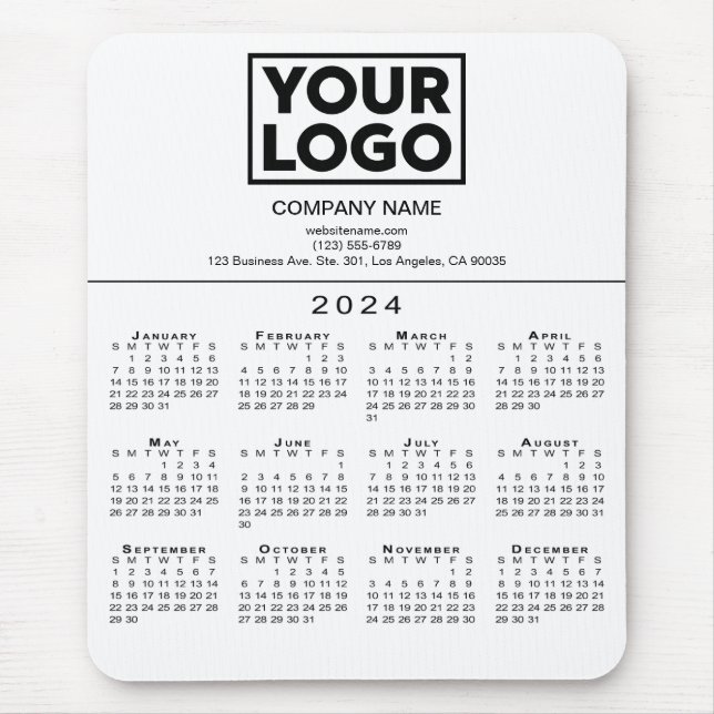 2024 Calendar Company Logo and Text on White Mouse Pad (Front)