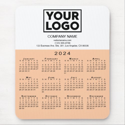 2024 Calendar Company Logo and Text Peach White Mouse Pad