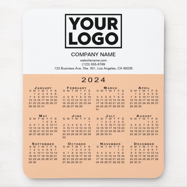2024 Calendar Company Logo and Text Peach White Mouse Pad (Front)