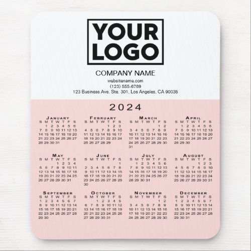 2024 Calendar Company Logo and Text Pink White Mouse Pad