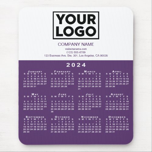 2024 Calendar Company Logo and Text Purple White Mouse Pad