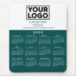 2024 Calendar Company Logo and Text Teal White Mouse Pad<br><div class="desc">Modern professional calendar mouse pad features your logo, company name, and business contact information in teal text on white over a modern white 2024 calendar on a blue-green background. Add your logo, company name, and custom text (website, phone number, address, or slogan) in the sidebar. Your logo can be any...</div>