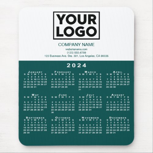 2024 Calendar Company Logo and Text Teal White Mouse Pad