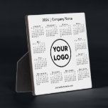 2024 Calendar Company Logo Business Desktop Plaque<br><div class="desc">Create your own modern 2024 calendar business desktop plaque featuring your company logo, name, and website or contact info. Replace the sample logo, name, and text with your own in the sidebar. Surrounding your logo is a small black calendar on a white background. (Changing the 2024 year text will NOT...</div>