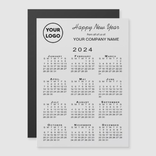 2024 Calendar Company Logo Holiday Gray Magnet