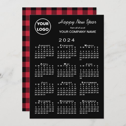 2024 Calendar Company Logo Red Black Buffalo Check Holiday Card